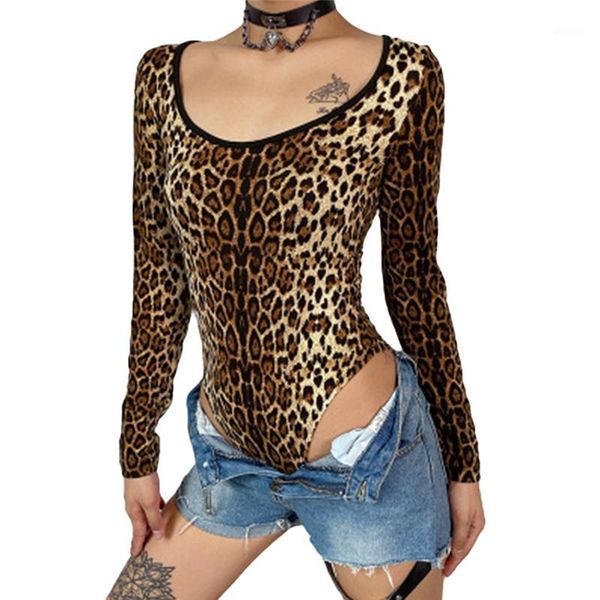 

women leopard print bodysuits new long sleeves triangle bottoming playsuit female spring autumn casual o-neck rompers1, Black;white