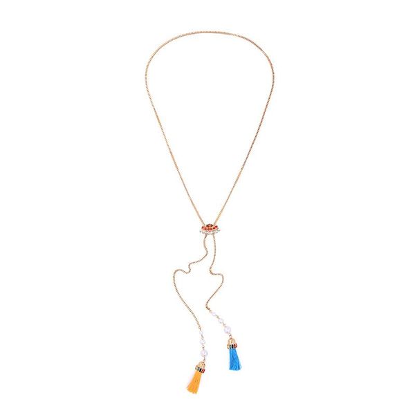 

bulk price bohemia orange blue cotton acrylic necklaces pendants 2020 ethnic long chain necklace for women jewelry, Silver