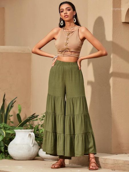 

2020 summer new high waist was thin and loose cotton trousers vacation beach pants female pleated stitching wide leg pants1, Black;white