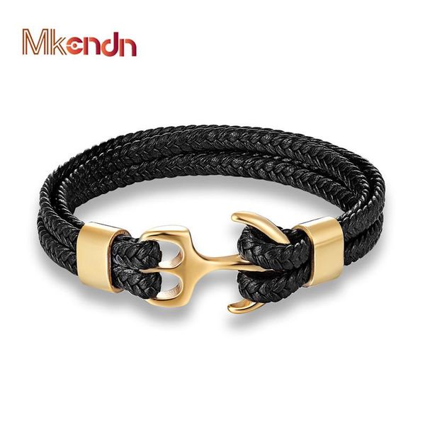 

mkendn мода кожаный браслет для мужчин черный оплет