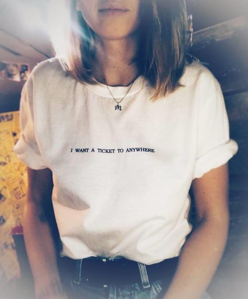 

i want a ticket to anywhere travel print women tshirt cotton casual funny t shirt for lady girl tee hipster drop, White