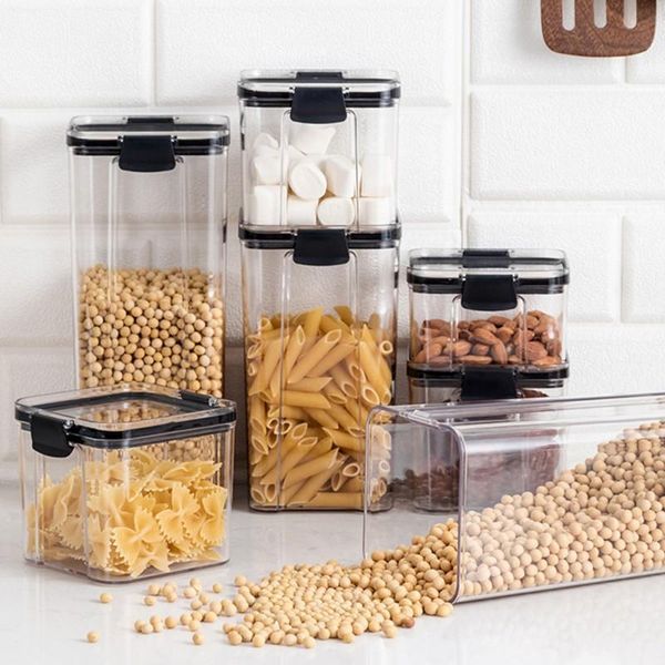 

storage bottles & jars pantry containers plastic airtight canister kitchen organizer reusable with locking clips bpa-