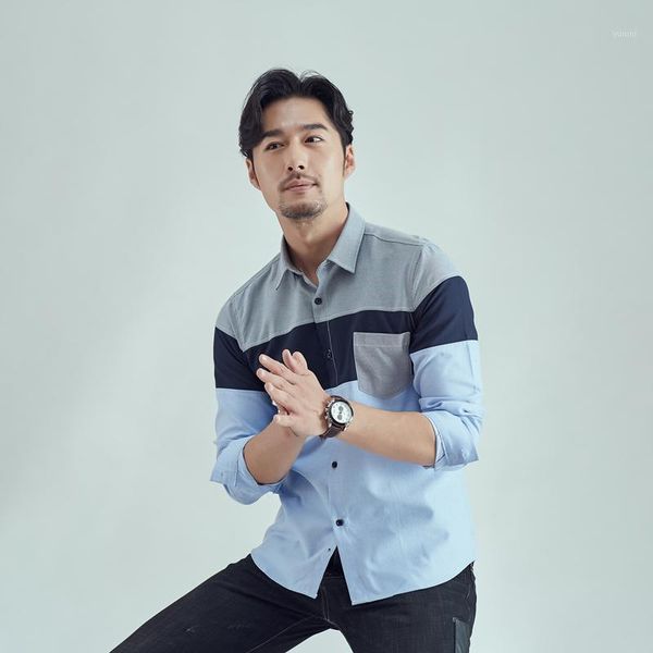 

men shirts casual fashion contrast color shirt stitching casual long-sleeve shirt street wear1, White;black