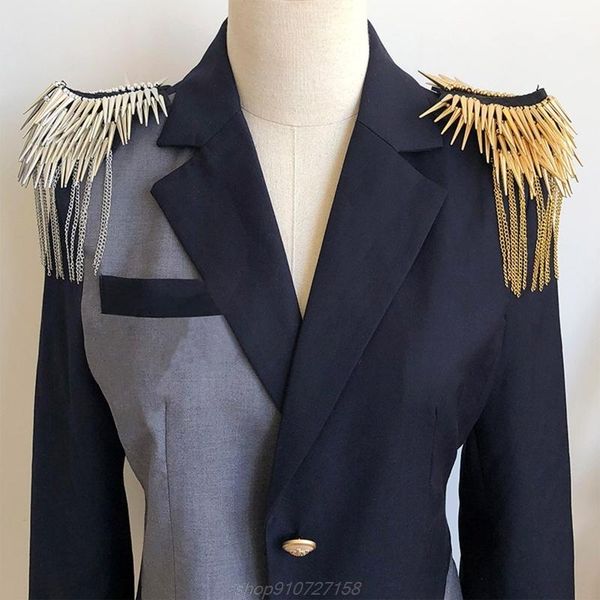 

exaggeration tassel epaulet rhinestone shoulder board costume shoulder badge decor for man women n07 20 dropshipping, Gray