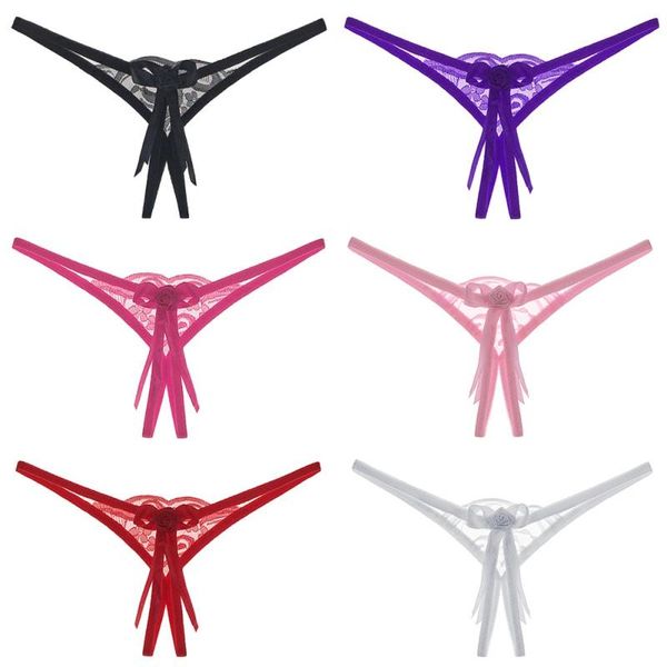 

women's panties low waist g-string for women bow hollow thong, Black;pink