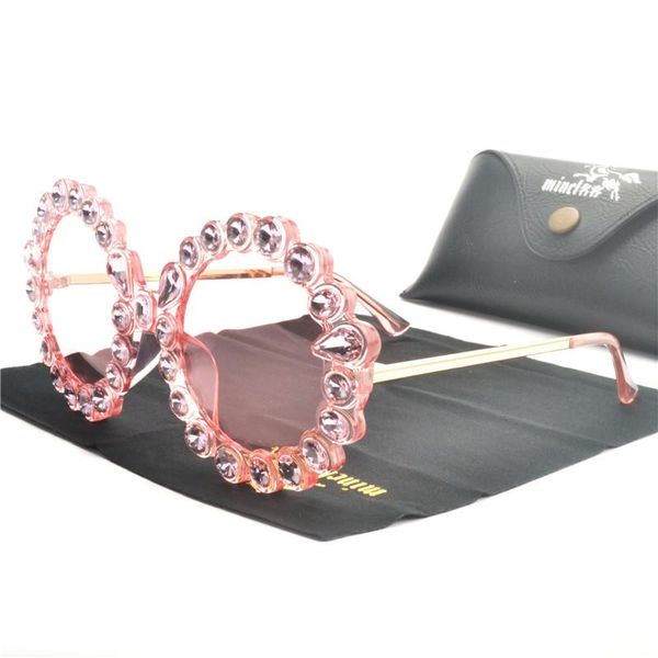 

sunglasses 2021 luxury diamond women round shape metal female sun glasses uv400 pink crystal eyewear vintage with box fml, White;black