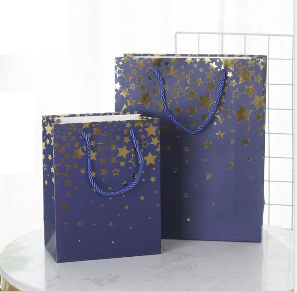 

bronzing star gift paper bag, cothing blue bags party wedding day christmas bags chocolate packagin gift 96pcs/lot1