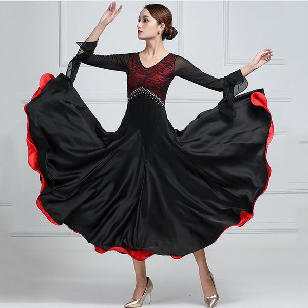 

stage wear ballroom dance competition dress standard dresses modern costume women waltz 4 color, Black;red