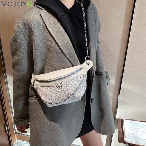 

fanny chest belt purse sequins shiny waist bag girls shoulder portable butterfly for women waist pu leather female 2021