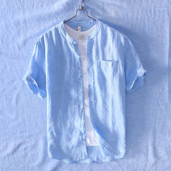 

2019 summer new men shirt fashion chinese style linen slim fit casual short sleeves shirt camisa social business dress shirts1, White;black