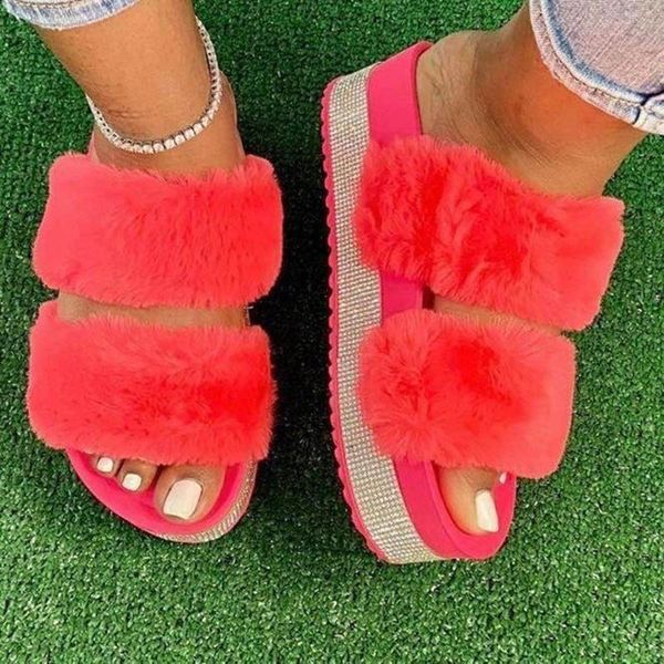 

slippers fluffy faux fur slides women outdoor sandals flip flops home fuzzy comfort plush shoes, Black