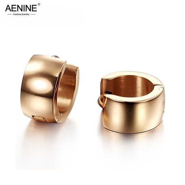 

hoop & huggie aenine 7mm width glossy stainless steel earrings jewelry for women girls rose gold anniversary pendientes ae17105, Golden;silver