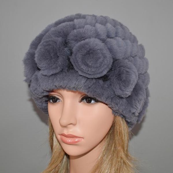 

new winter fur hats women real rex rabbit fur floral beanies hat handmade knitted 100 natural real fur cap wholesale retail wmtwye