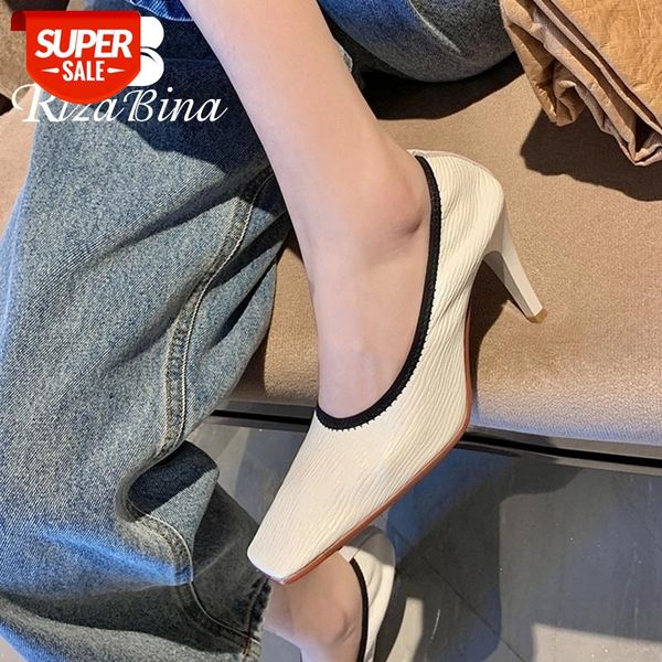 

rizabina new design women high heel shoes real leather square toe women pumps fashion cool shoes party footwear size 33-40 #zi8k