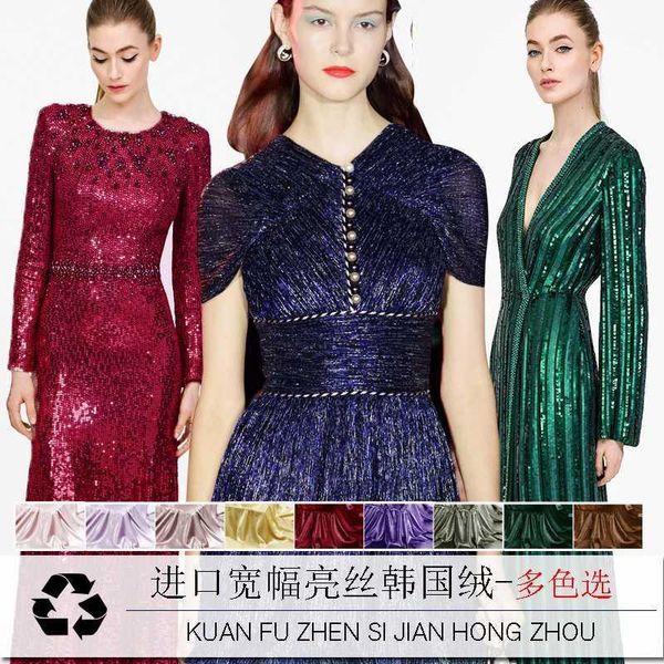 

fabric 2021 autumn polyester bright silk korean suede for fashion apparel evening dress material1, Black;white