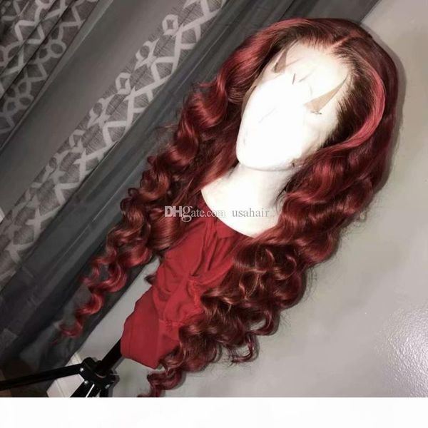 

wholesale human hair lace wigs 99j# burgundy loose wavy full lace wigs glueless brazilian lace front wigs for black women, Black;brown