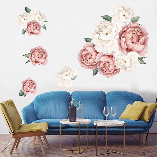 

1pc large pink peony rose flower wall stickers romantic flowers home decor for bedroom living room diy pvc wall decals sticker1