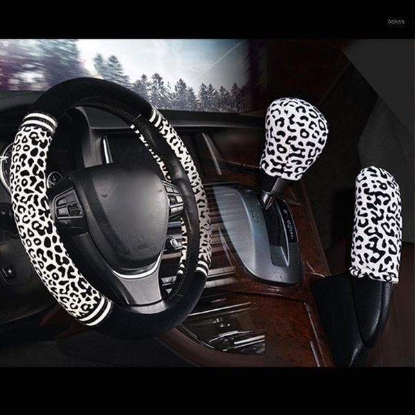 

steering wheel covers 14/"15" plush car cover fluffy leopard pattern with optional handbrake gear shift accessories1