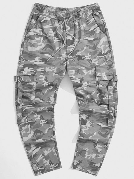 

romwe guys camo drawstring cargo pants p41g#, Black