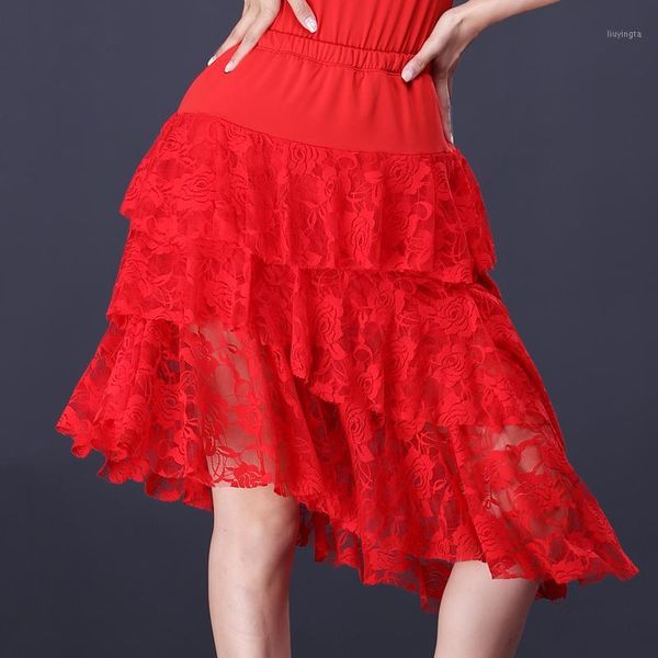 

the new women's lace dance latin dance skirt square skirt dress1, Black;red