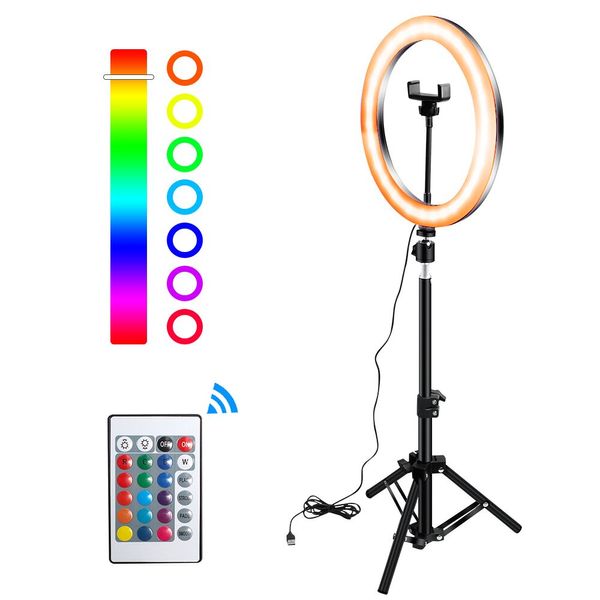 12 Zoll 30 cm dimmbare RGB-LED-Selfie-Ringlichter mit Fernbedienung, 1,6 m Ständer, USB-Ringlampen für Live-Streaming, Vlog, Youtube