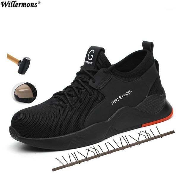 

men's steel toe protective boots work shoes men anti smashing puncture proof work & safety shoes anti slip1, Black