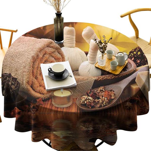 

круглая скатерть хлопчатобумажная льняная пылезащитный стол крышка на открытом воздухе спа массаж настройки на закате с отражениями свечей к