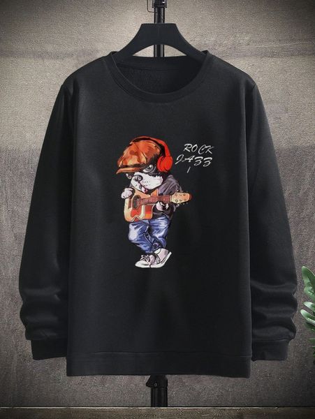 

men cartoon & letter graphic thermal pullover f5p5#, Black