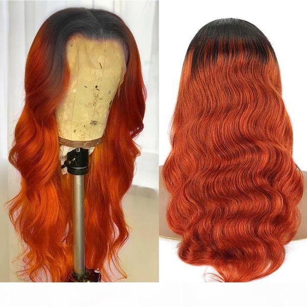 

13x4 orange colored wavy human hair wig pre plucked 1b 350 body wave brazilian remy glueless lace front wigs with baby hair for black women, Black;brown