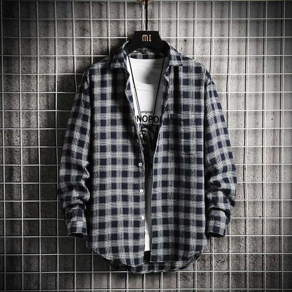 

2020 plaid long sleeve korean fashion cool autumn new casual wear shirt coat men's, White;black
