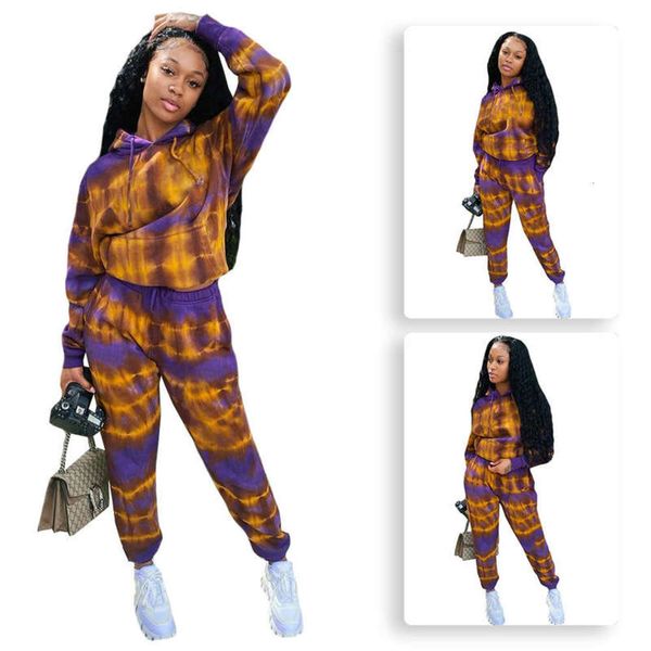 

winter m9031 2020 women's autumn and new style sweater pull frame gradual tie dye hooded leisure sports suit, Gray