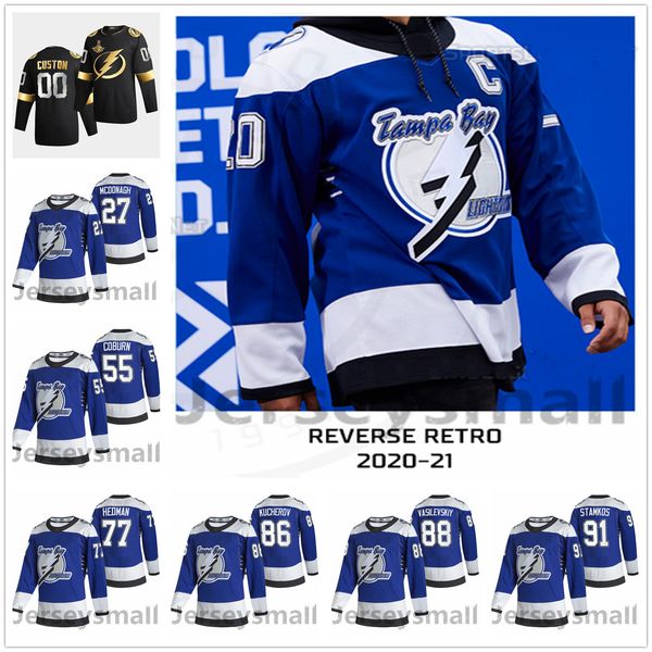 

tampa bay lightning 2021 reverse retro steven stamkos jersey vasilevskiy kucherov hedman coburn mcdonagh palat maroon men women youth s-4xl, Black;red