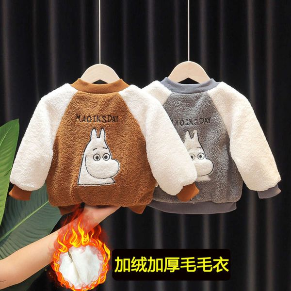 

boys' 6667 children's plush coat new thickened winter cloth baby cardigan warm fashion, Black