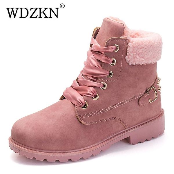 

boots wdzkn 2021 women winter warm round toe rivet ankle short plush for flats casual shoes, Black