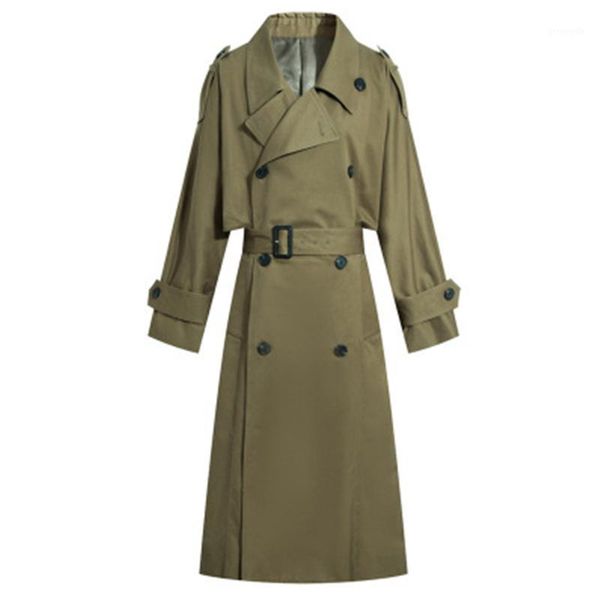 

2020 fashion new fall /autumn casual double breasted simple classic long trench coat with belt chic female windbreaker h006501, Tan;black