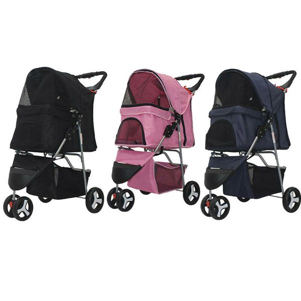

3 wheels pet stroller cat dog cage jogging stroller travel folding carrier safe
