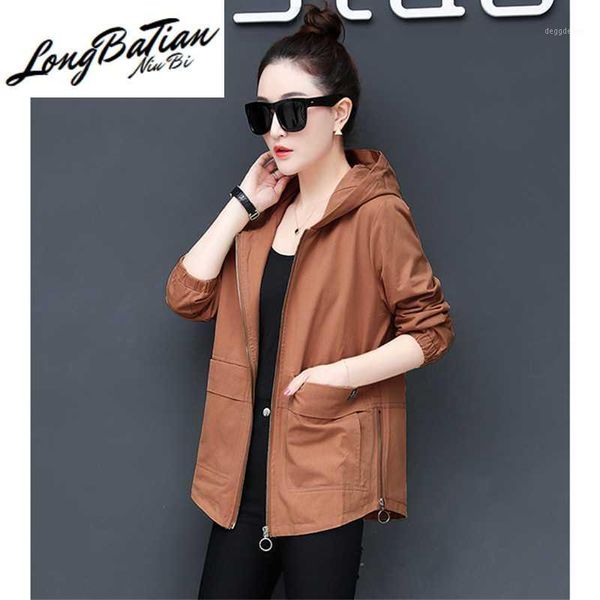 

women's jackets army green windbreaker long sleeve jacket autumn thin short outwear women hooded coat plus size loose casual ladies coa, Black;brown