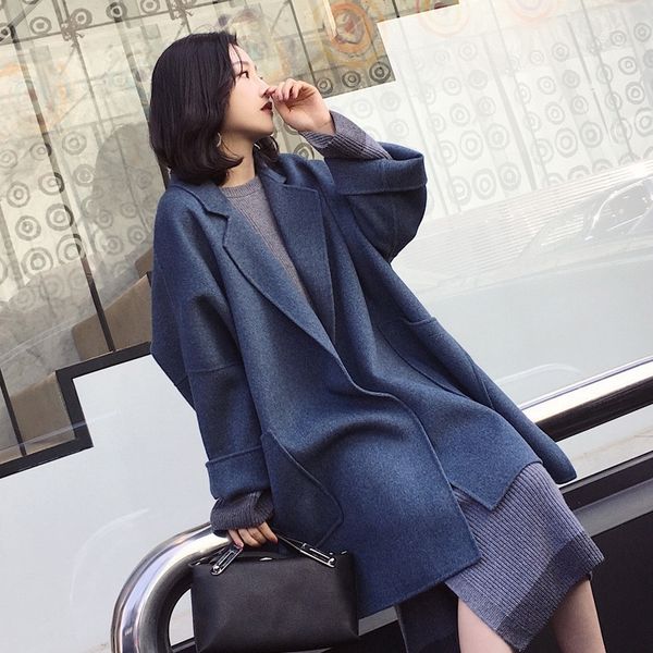 

new autumn and winter wool jacket women loose korean cashmere coat mid-long woolen coat female ns1449 t200315, Black
