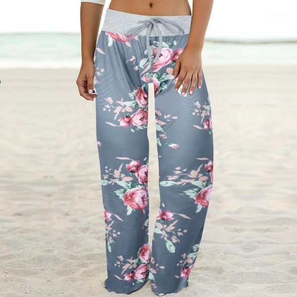 

women's loose pants floral print drawstring 2020 casual wide leg pants long sweatpants women summer plus size 5xl#31, Black;white