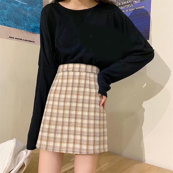

new women skirt plaid bodycon mini skirt women bottoms 2020 spring streetwear casual a line basic ladies sheath skirts1, Black