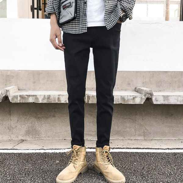 

men's jeans plus size streetwear men ripped pants solid slim fit casual denim 2021 korean pencil man skinny black1, Blue