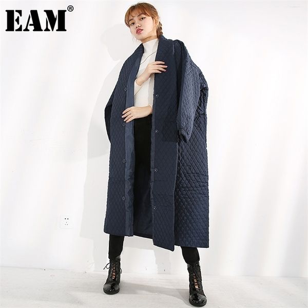 

[eam] big size long warm cotton-padded coat long sleeve loose fit women parkas fashion tide new autumn winter wth1217 201214, Black