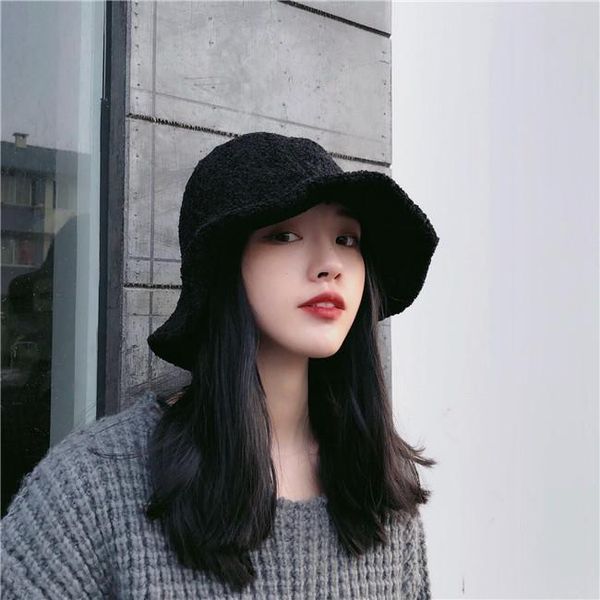 

hat women's ruffled solid color casual retro hat autumn/winter fashion woolen big brim fisherman, Blue;gray