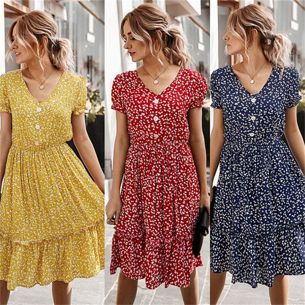 

2021 new dressed female summer college style pure temperament small floral printed women's clothes qd3g, Black;gray