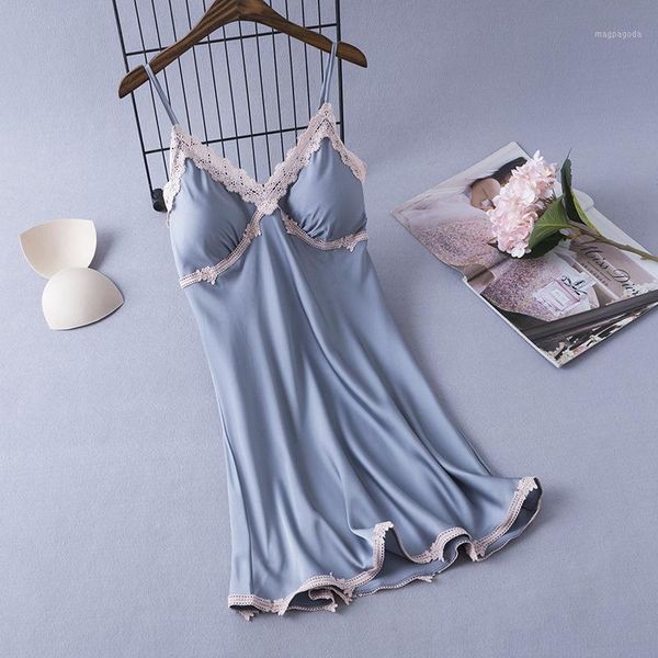 

v-neck mini spaghetti strap nightdress nightgown women casual loose sleepwear bath gown summer satin intimate lingerie1, Black;red