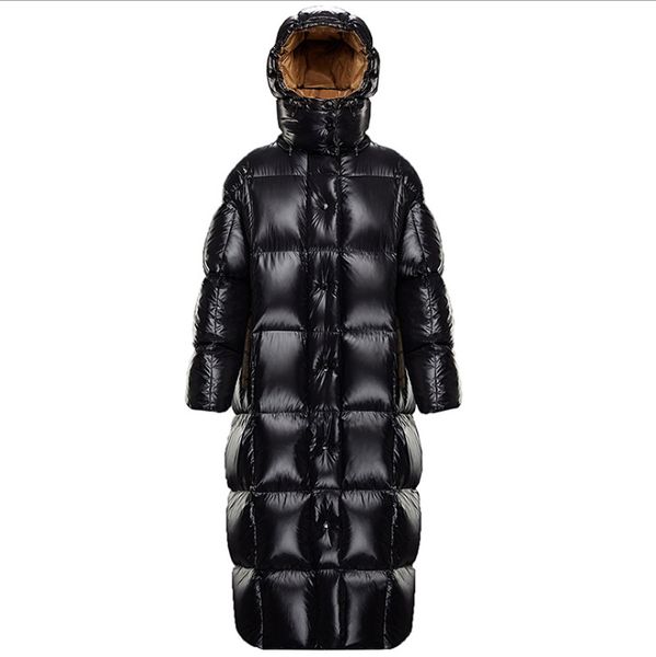 

the new women's long knee-length white duck down thickened jacket of the 2020 new black bright down jacket of m by fast way