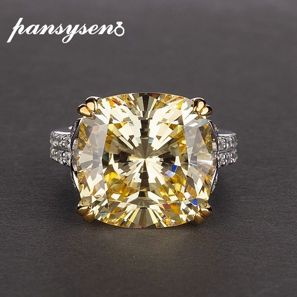 

pansysen charms 14*14mm natural citrine rings for women 100% genuine 925 sterling silver jewelry engagement anniversary ring t200908, Golden;silver