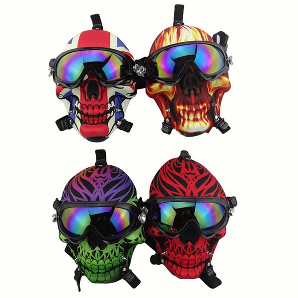 Maschera antigas in silicone all'ingrosso Bong Skull Pattern Acrilico Pipa ad acqua Occhiali da sole Dry Herb Tubi di fumo Bruciatore a nafta Multifunzione Shisha Narghilè