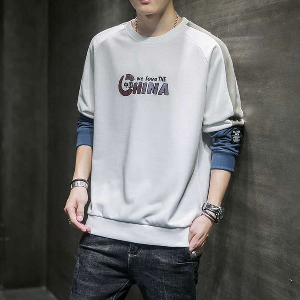 

2020 neck autumn round / sweater winter plush and thick loose bottoming shirt new pullover casual sports men's fashion, Gray