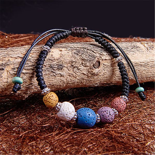 

new bohemian colorful lava stone jewelry fashion weave leather essential oil diffuser bracelet, Black